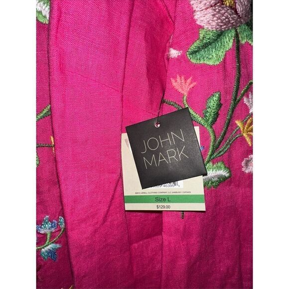 John Mark Nwt Embroidered Floral Point Collar 3/4 Sleeve Button Front Tunic L - Picture 6 of 6